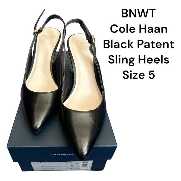 Cole Haan Shoes - BNWT Cole Haan Black Patent Sling Heels Size 5